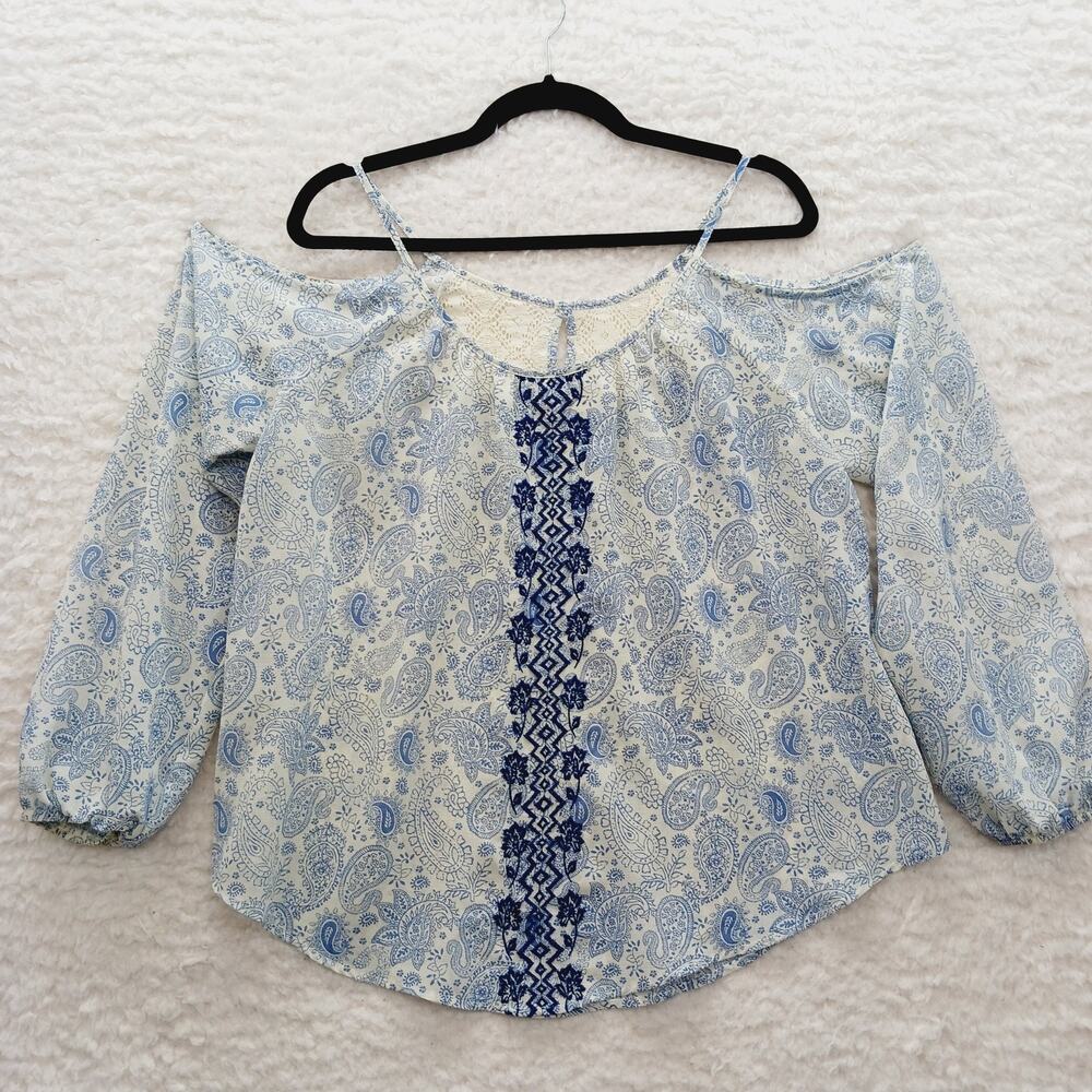 Blouse Blue Paisley Lace Embroidered Boho Peasant Whimsycore Cottagecore Size L
